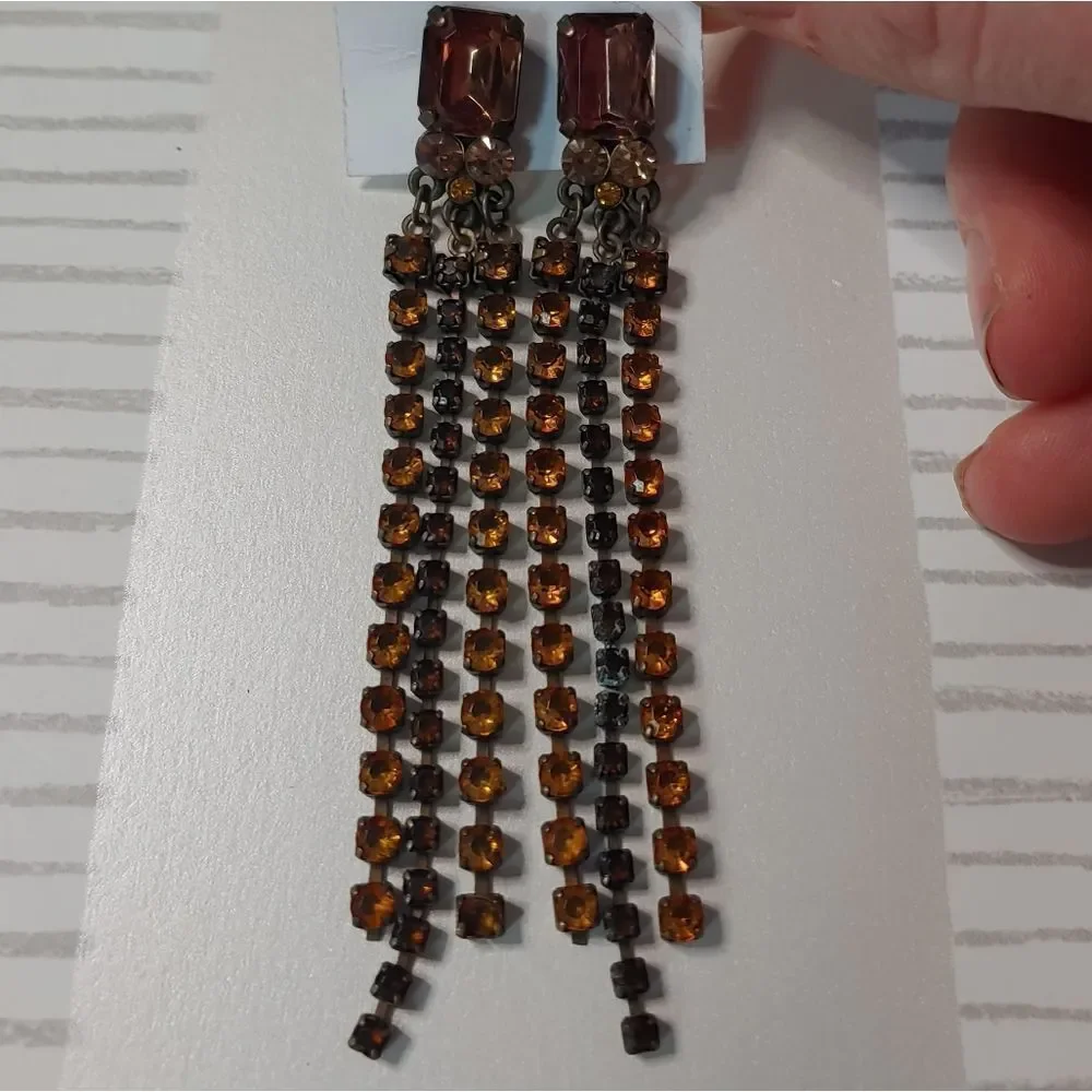 Vintage 90s Topaz & Citrus Rhinestone Earrings